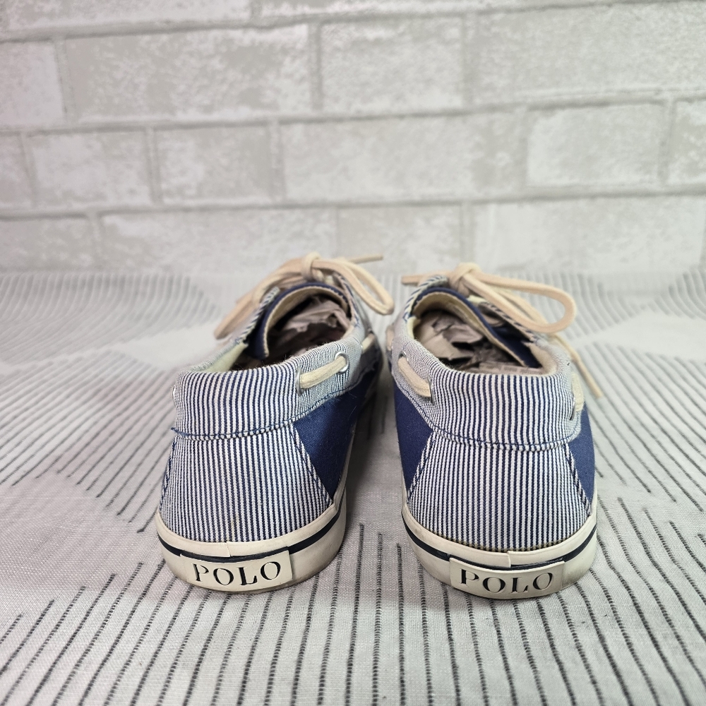 POLO by RALPH LAUREN Women's 7B Navy Blue Canvas Nautical Boat Shoes Loafers - Picture 5 of 11